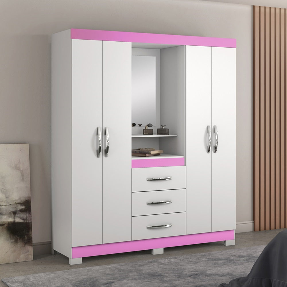 Closet Capelinha con Espejo Blanco/Rosado