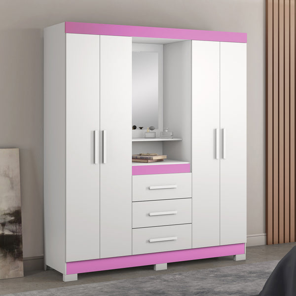 Closet Capelinha con Espejo Blanco/Rosado