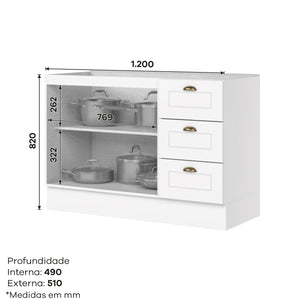 Mueble Base 2 Puertas 3 Cajones Americana Natural