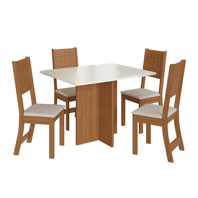 Comedor 4 sillas de MDF café y sillas tapiz beige