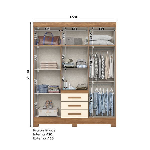 Closet Torino 6 Puertas Off white