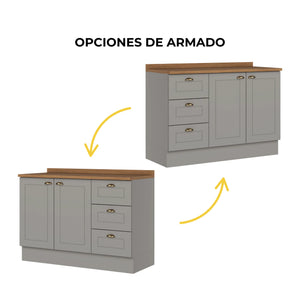 Mueble Base 2 Puertas 3 Cajones Línea Americana Gris