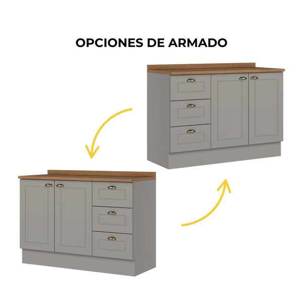 Mueble Base 2 Puertas 3 Cajones Línea Americana Gris