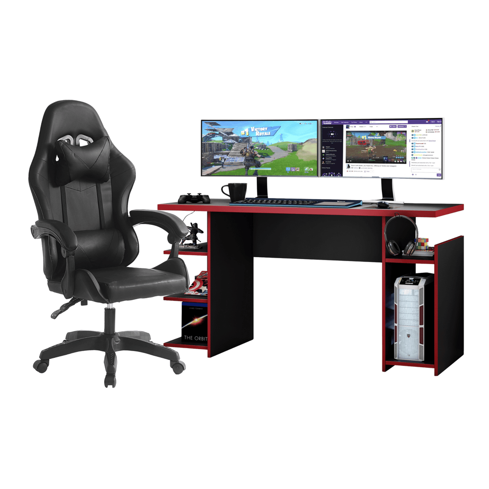 Combo Escritorio Gamer Negro/Rojo + Silla Gamer Fornite