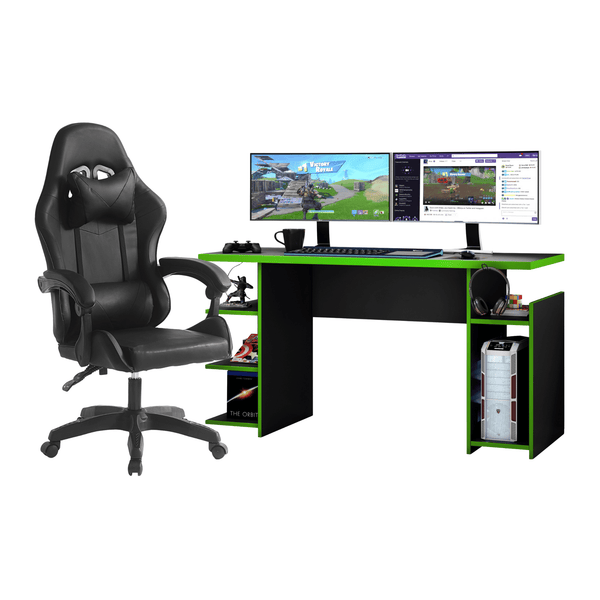 Combo Escritorio Gamer Negro/Verde + Silla Gamer Fornite