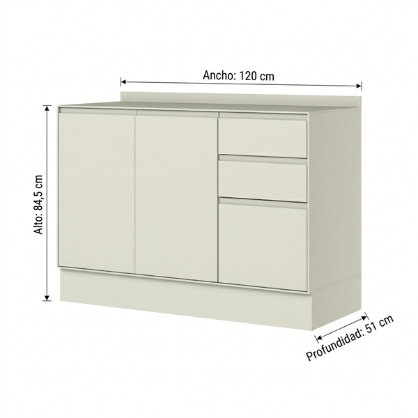 Mueble Cocina Base 3 Pta. 2 Caj. 120 cm Fineze Arena