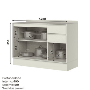 Mueble Cocina Base 3 Pta. 2 Caj. 120 cm Fineze Arena