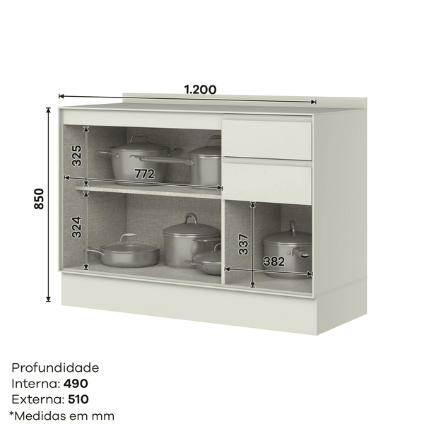Mueble Cocina Base 3 Pta. 2 Caj. 120 cm Fineze Arena