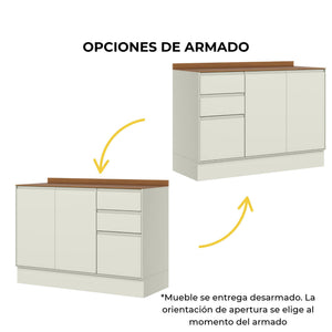Mueble Cocina Base 3 Pta. 2 Caj. 120 cm Fineze Canela