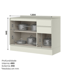 Mueble Cocina Base 1 Pta. 4 Caj. 120 cm Fineze Arena