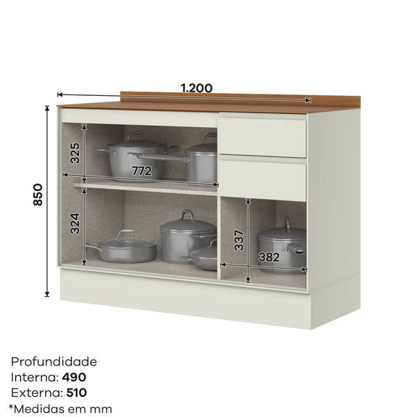 Mueble Cocina Base 1 Pta. 4 Caj. 120 cm Fineze Canela