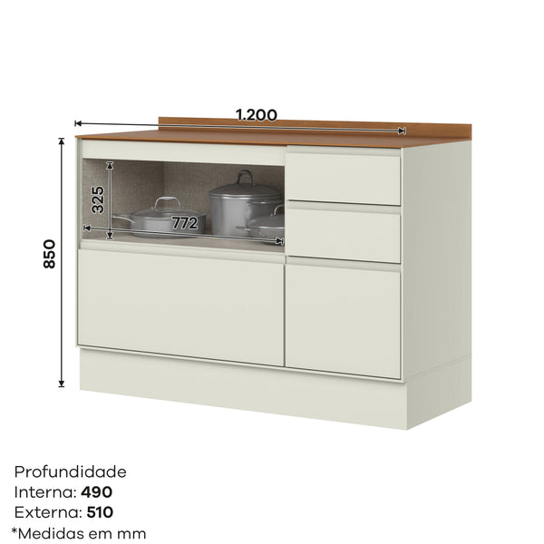 Mueble Cocina Base 1 Pta. 4 Caj. 120 cm Fineze Canela