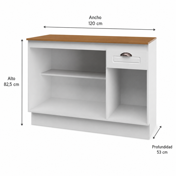 Mueble Cocina Base 3 Pta. 1 Caj. 120 cm ECO Blanco/Café