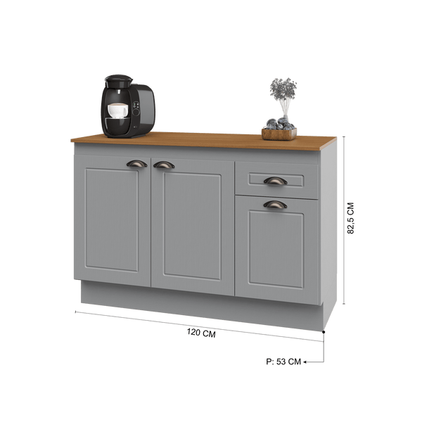 Mueble Cocina Base 3 Pta. 1 Caj. 120 cm ECO Gris/Café