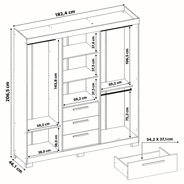 Closet Mara 6 Puertas 3 Cajones Off white/Café