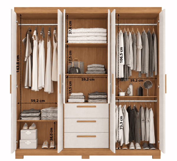 Closet Mara 6 Puertas 3 Cajones Off white/Café