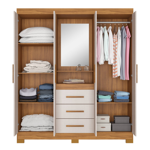 Closet Capelinha Espejo 4 Pta. 3 Caj. Off white/Café