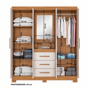 Closet Capelinha Espejo 4 Pta. 3 Caj. Off white/Café