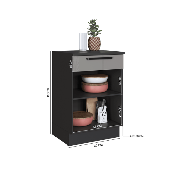 Mueble Cocina Base 1 Pta. 1 Caj. 60 cm Delta Gris