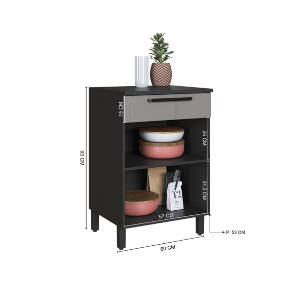 Mueble Cocina Base 1 Pta. 1 Caj. 60 cm Delta Gris