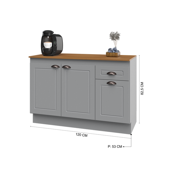 Mueble Cocina Base 3 Pta. 1 Caj. 120 cm ECO Gris/Café