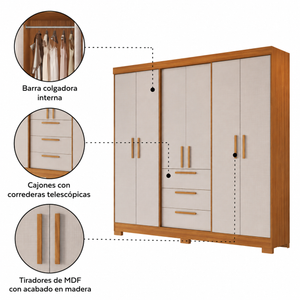 Closet Mara 6 Puertas 3 Cajones Off white/Café