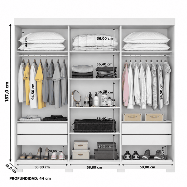 Closet Isabella 3 Puertas Corredizas con Espejo