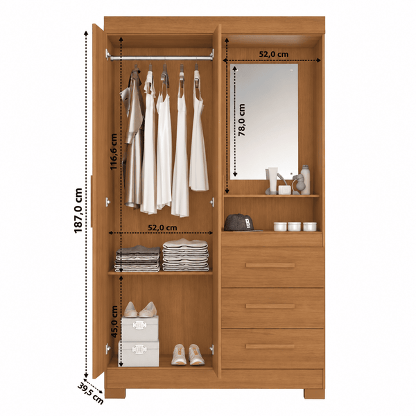 Closet Noa 2 Puertas Café con Espejo