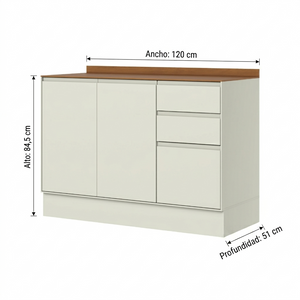 Mueble Cocina Base 3 Pta. 2 Caj. 120 cm Fineze Canela