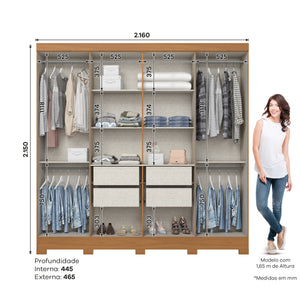 Closet Aria 8 Puertas 4 Cajones Canela