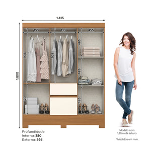 Closet Mondai 6 Puertas 2 Cajones Off white/Canela