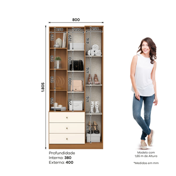 Closet Elena 2 Puertas Canela con Espejo