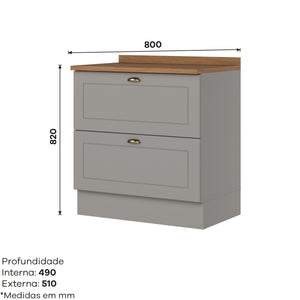 Mueble de Cocina Base 2 Cajones Americana Gris