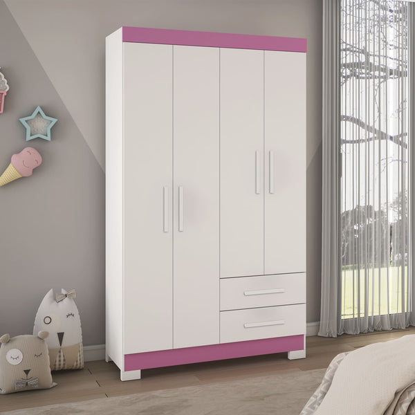 Closet Lucca 4 Puertas 2 Cajones Blanco/Rosado