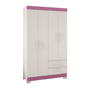 Closet Lucca 4 Puertas 2 Cajones Blanco/Rosado