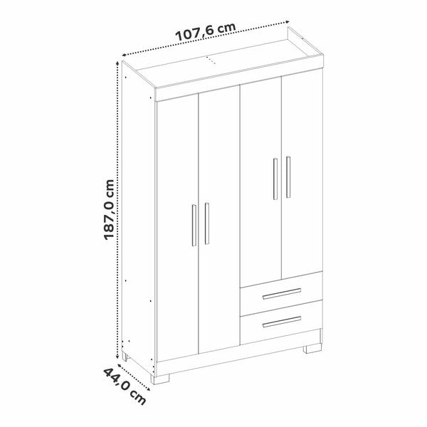 Closet Lucca 4 Puertas 2 Cajones Café/Off white