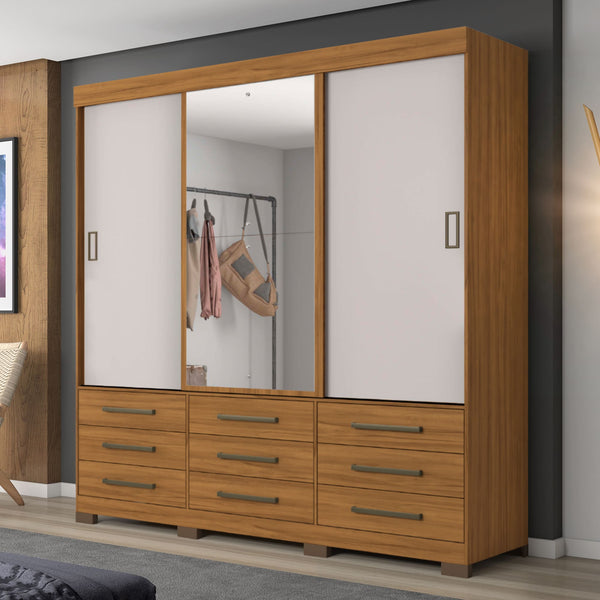 Closet Enzo 3 Puertas Corredizas 9 Cajones con Espejo Café