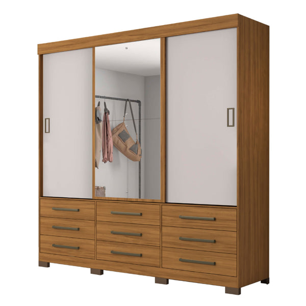 Closet Enzo 3 Puertas Corredizas 9 Cajones con Espejo Café