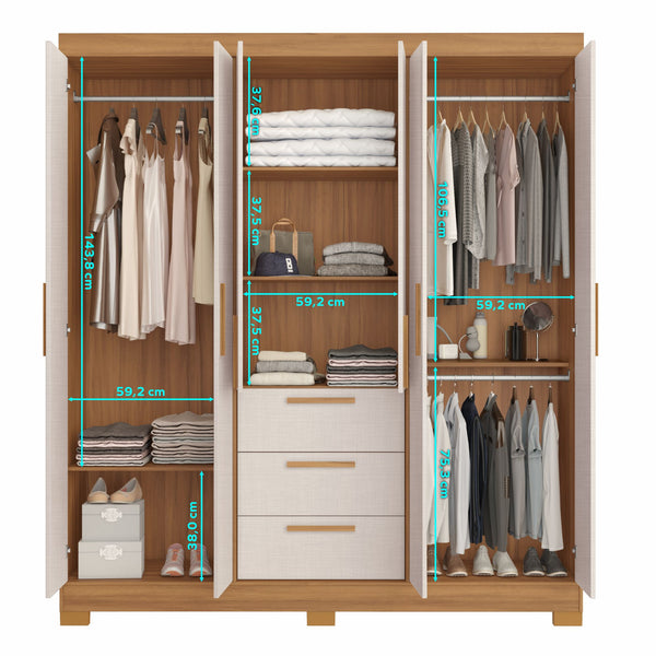 Closet Mara 6 Puertas 3 Cajones Off white/Café